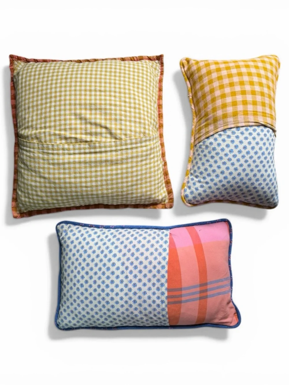 Emmie by Mary Martha Handmade Floral Patchwork Pillow Set Cottagecore Gingham